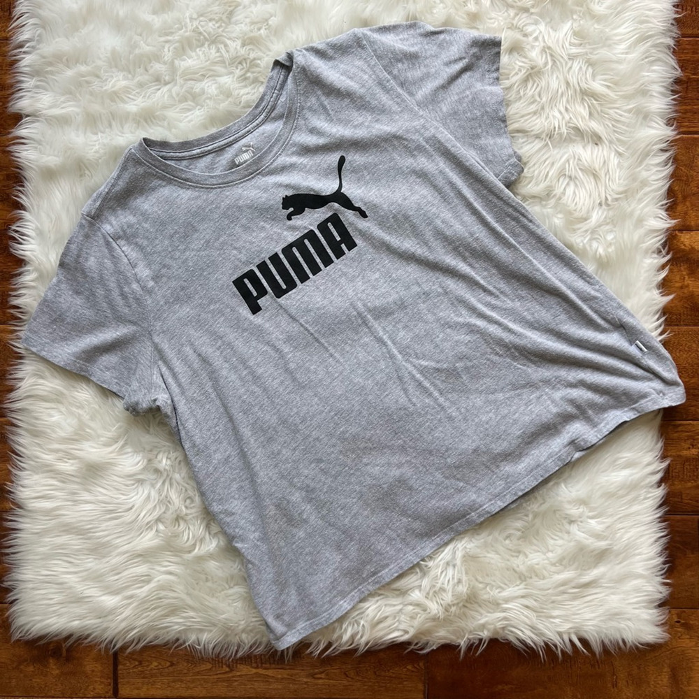 Puma Womens T-Shirt Gray Heathered Short Sleeve Crew Neck Pullover Plus 2X